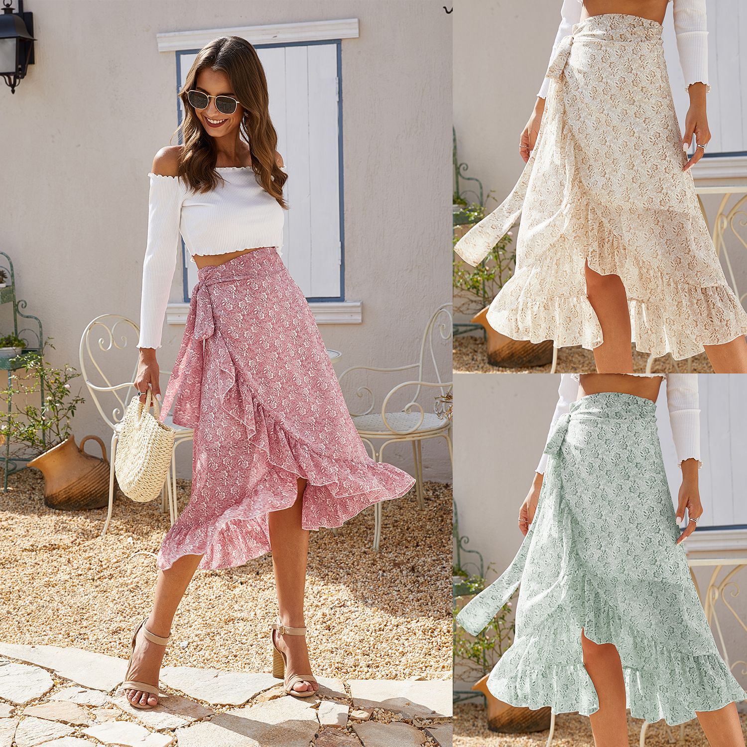Women’s High-Waist Floral Wrap Skirt