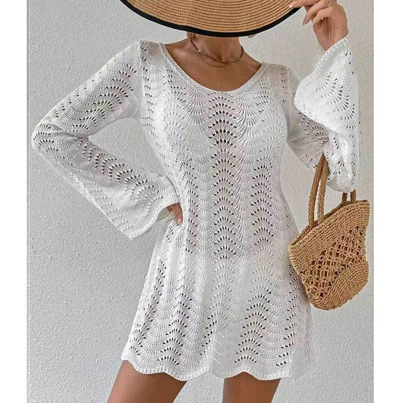 Womens Stylish Elegant White Swim Long-sleeve Top