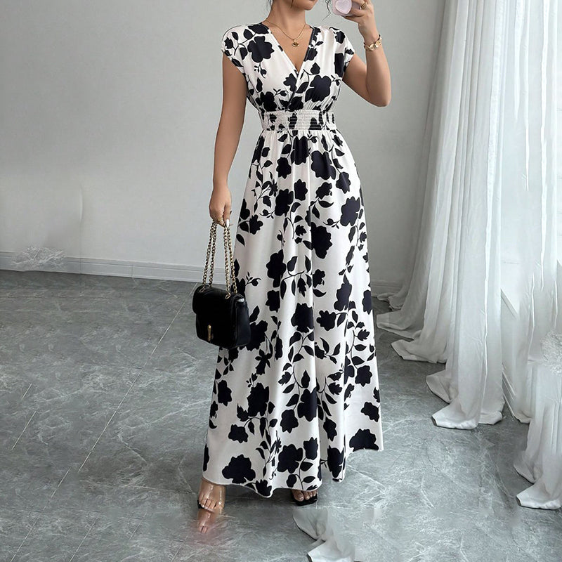 Women's Wrap V Neck Short Sleeve Elegant Maxi Long Dresses
