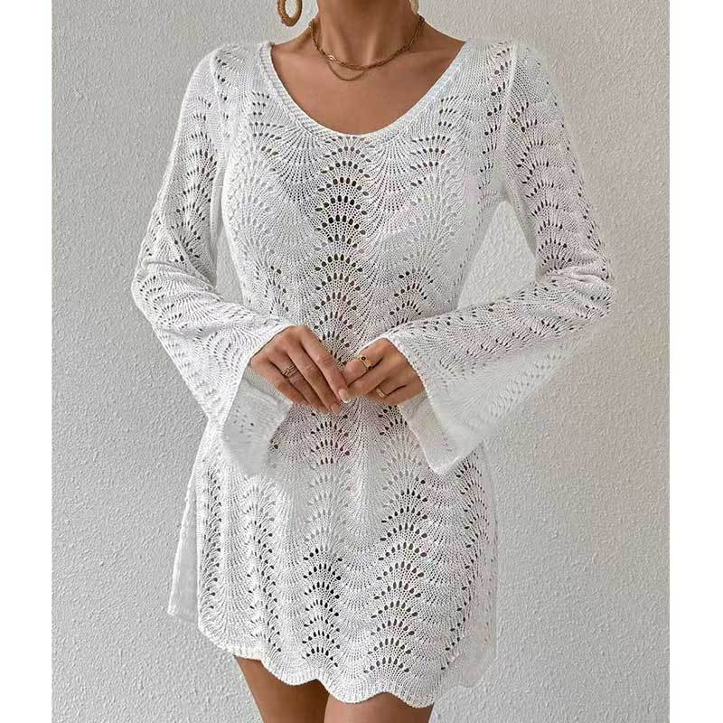 Womens Stylish Elegant White Swim Long-sleeve Top