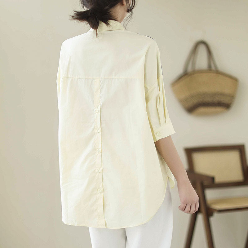 Cotton And Linen Large Size Loose Stitching Short Sleeve Shirt