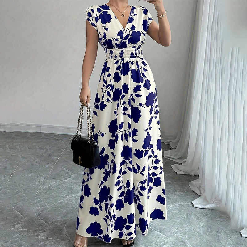 Women's Wrap V Neck Short Sleeve Elegant Maxi Long Dresses