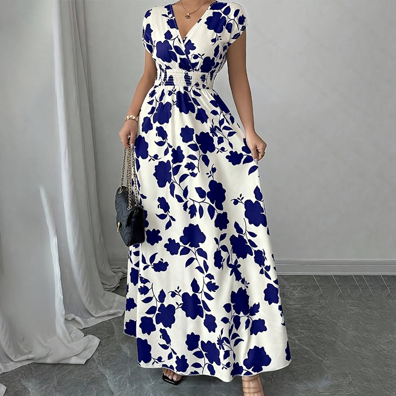 Women's Wrap V Neck Short Sleeve Elegant Maxi Long Dresses