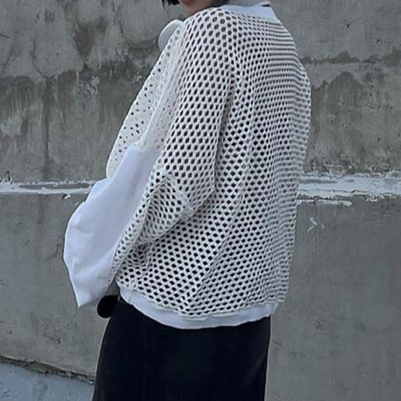 Midnight Mesh Street Top – Sheer Long Sleeve Summer Tee