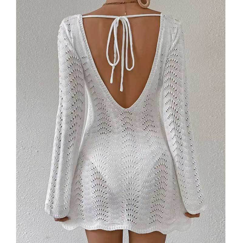 Womens Stylish Elegant White Swim Long-sleeve Top