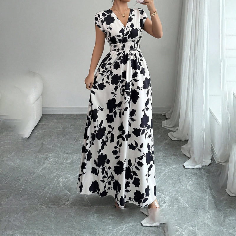 Women's Wrap V Neck Short Sleeve Elegant Maxi Long Dresses