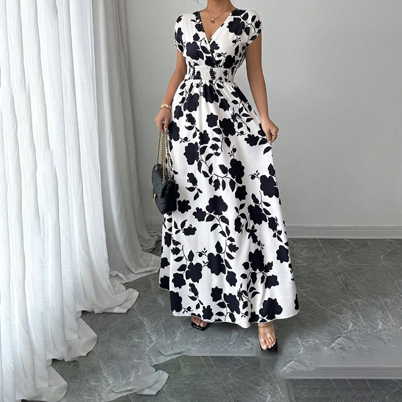 Women's Wrap V Neck Short Sleeve Elegant Maxi Long Dresses