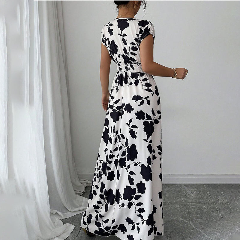 Women's Wrap V Neck Short Sleeve Elegant Maxi Long Dresses
