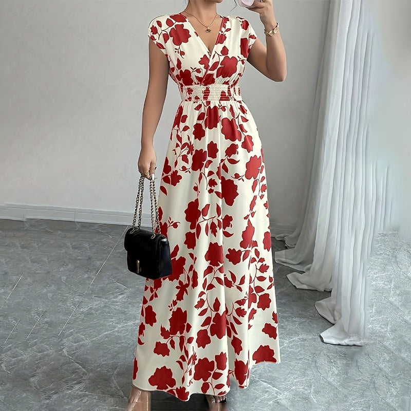 Women's Wrap V Neck Short Sleeve Elegant Maxi Long Dresses