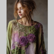 Vintage  Roses Gradient Linen Blouses