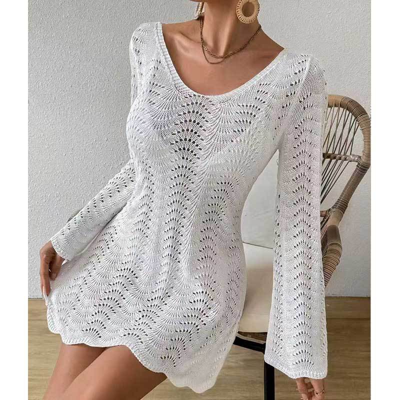 Womens Stylish Elegant White Swim Long-sleeve Top
